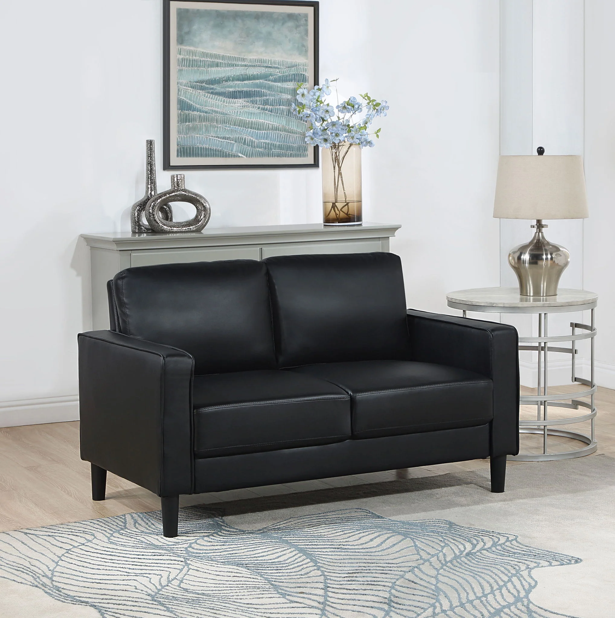 Ruth Upholstered Track Arm Loveseat Black - Image 2