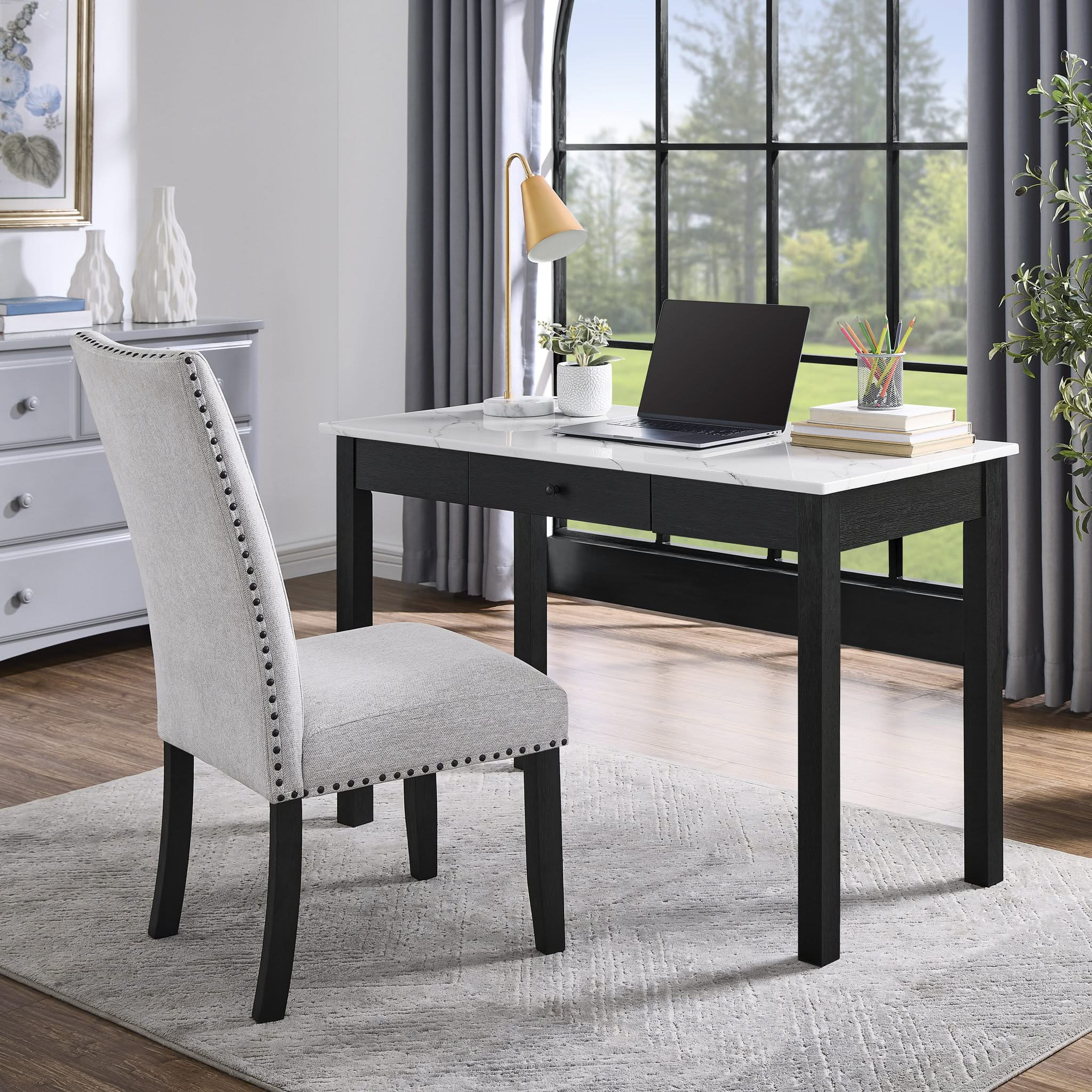 Rylee - Faux Marble Desk - Black / White - Image 2