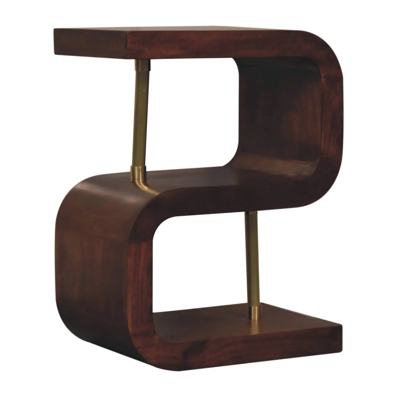 S Curve Brass Bedside Table - Dark Brown - Image 2