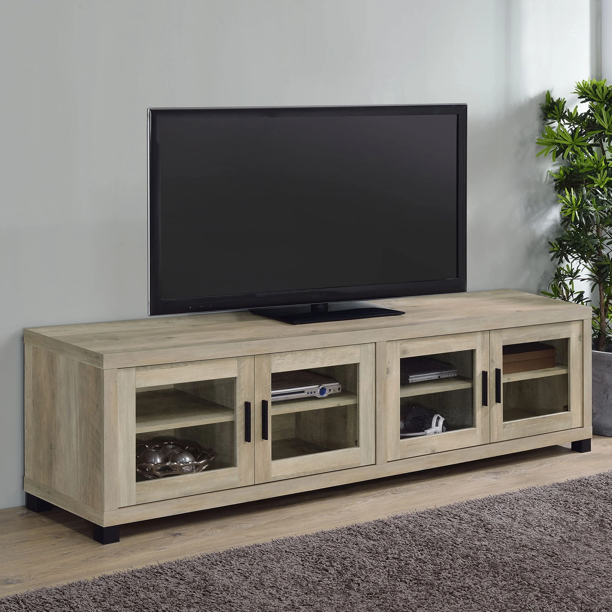 Sachin 4-door Engineered Wood 79-inch TV Stand Distressed Pine - Image 4