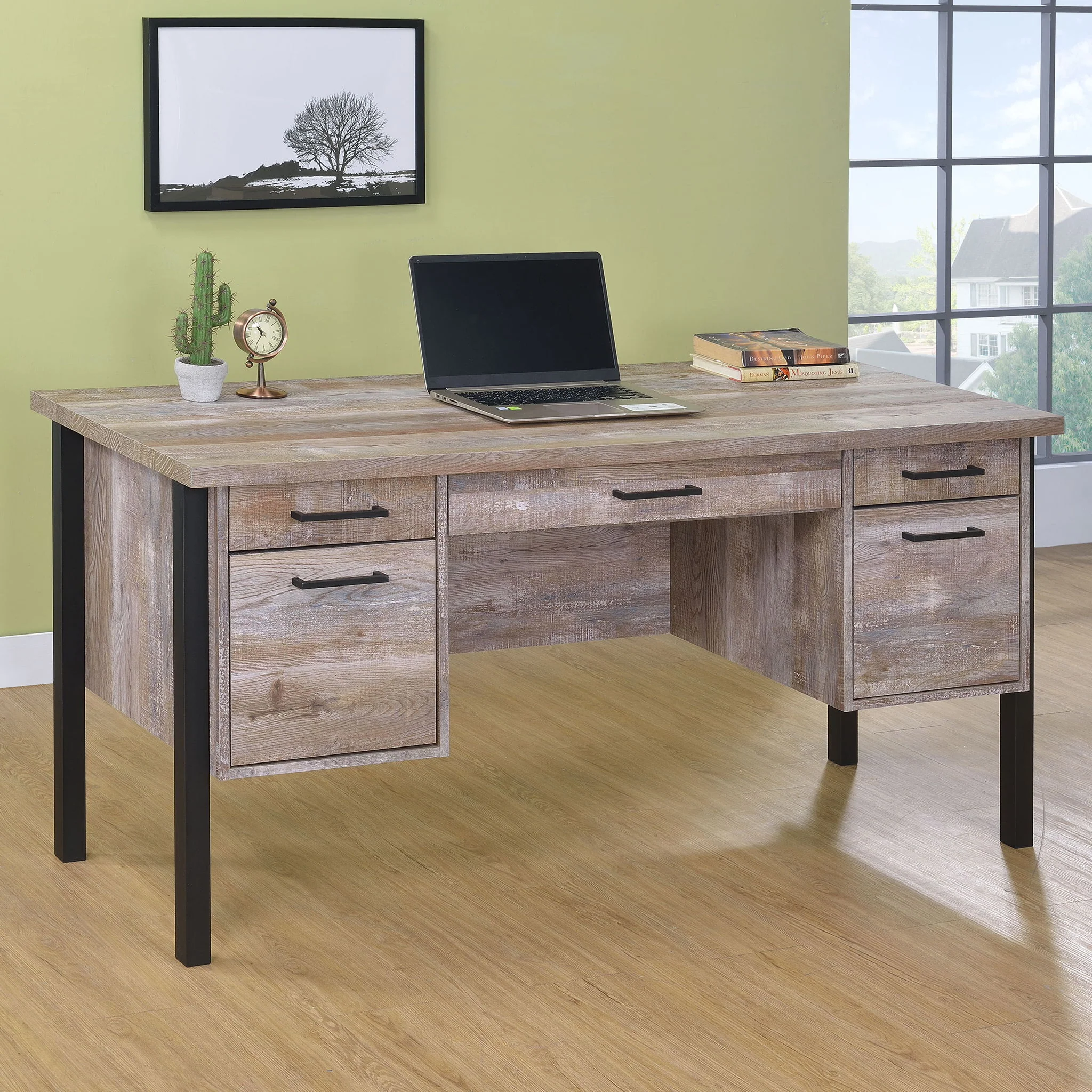 Samson 60-inch 4-drawer Office Computer Desk Weathered Oak - Image 3