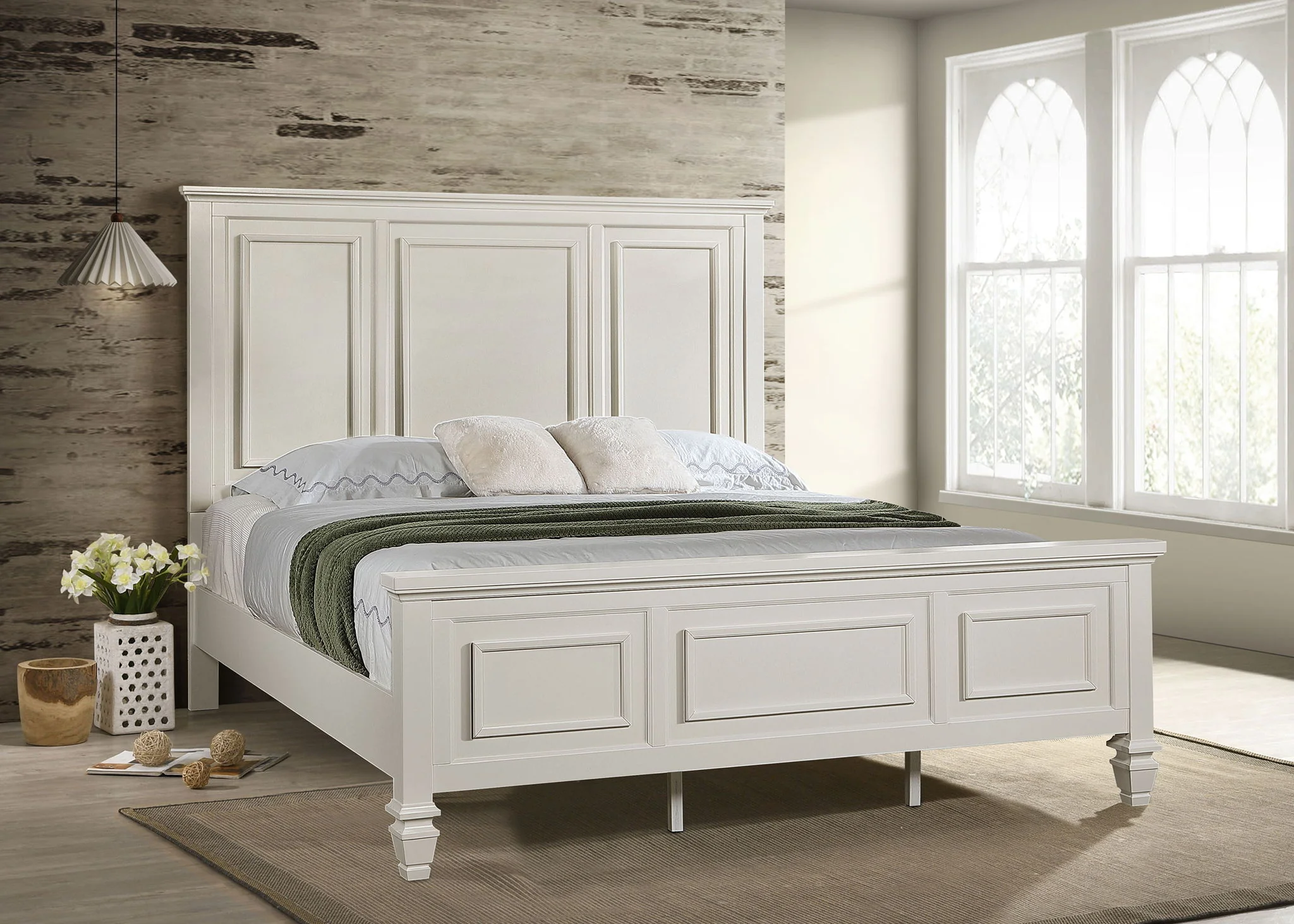 Sandy Beach 63-inch Eastern King Wood Panel Bed Cream White - Image 2