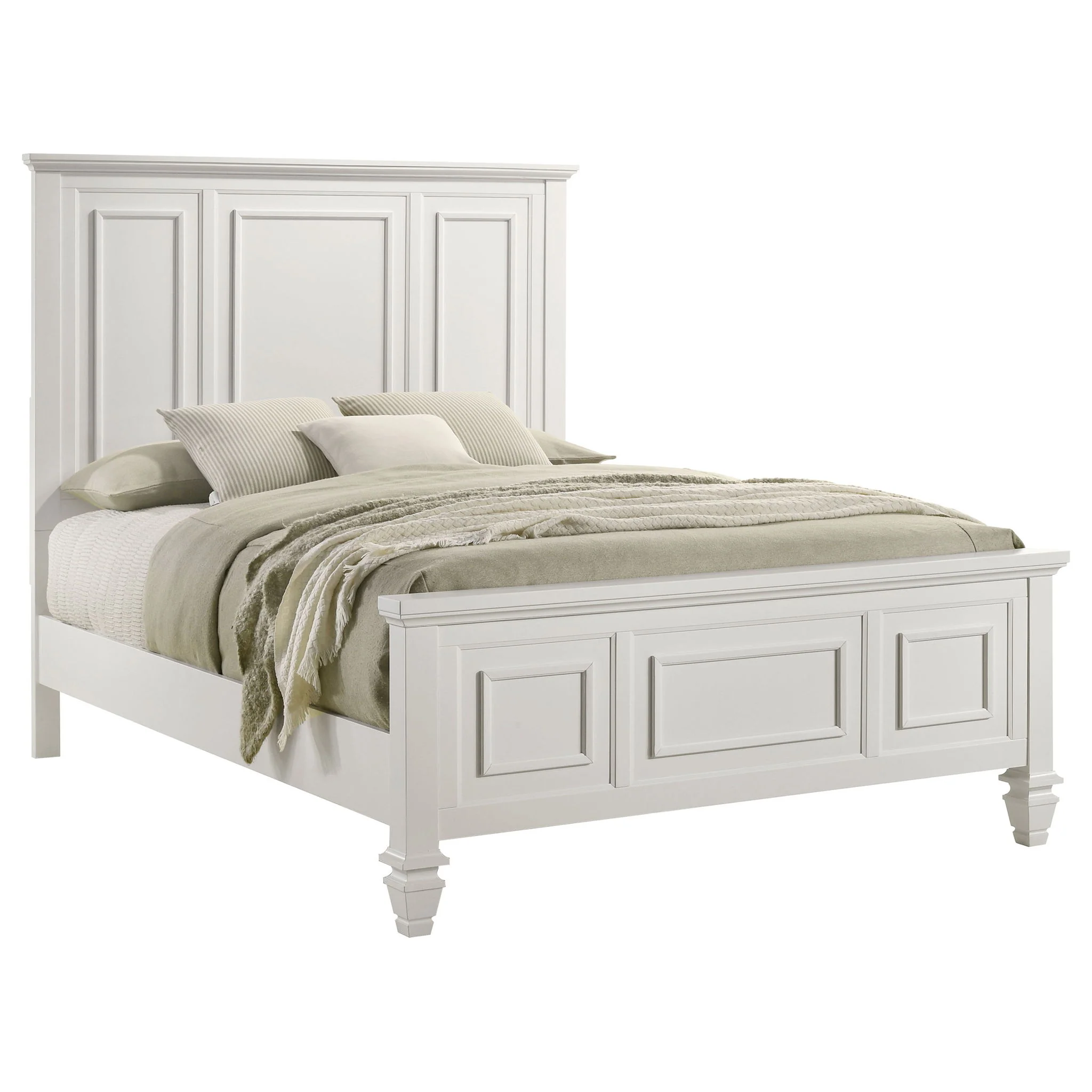 Sandy Beach Wood Queen Panel Bed Cream White - Image 2