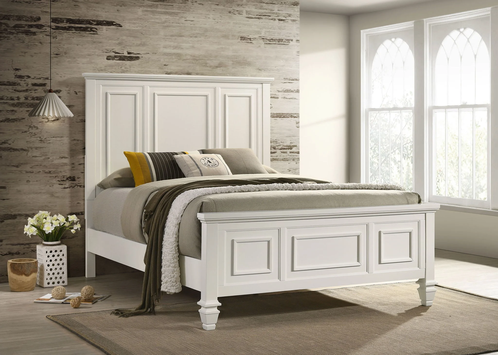 Sandy Beach Wood Queen Panel Bed Cream White - Image 4