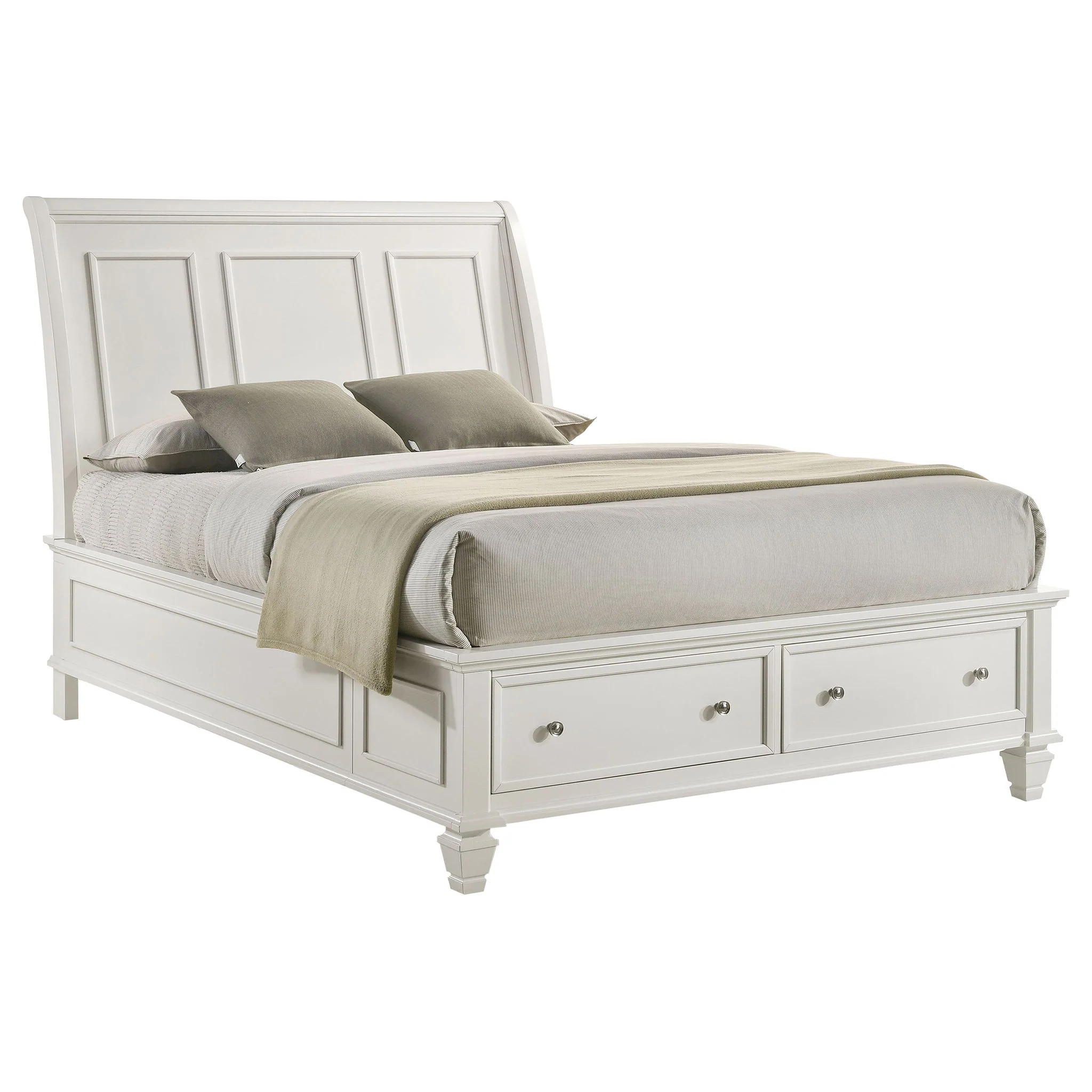 Sandy Beach Wood Queen Storage Panel Bed Cream White - Image 3