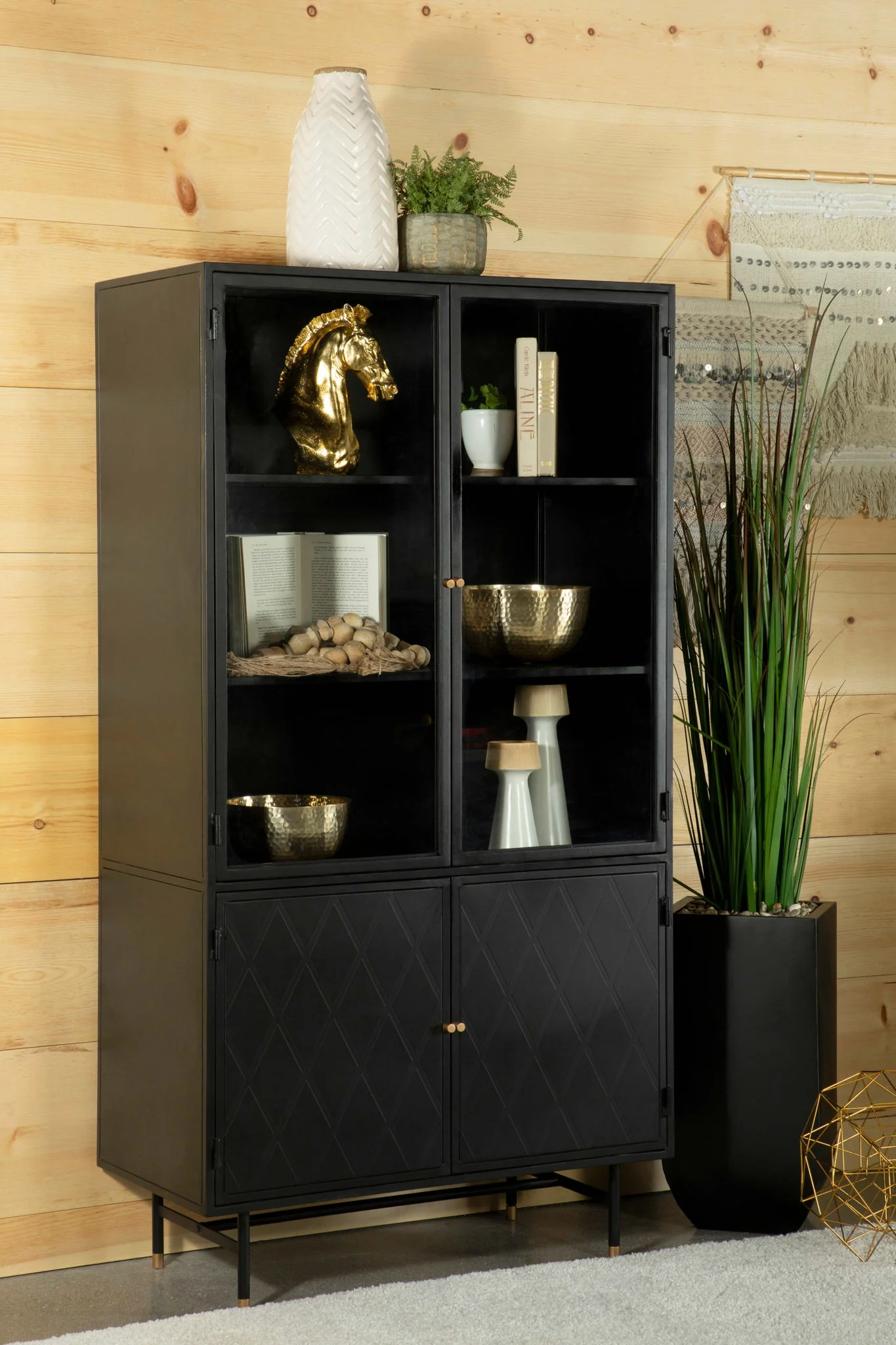 Santiago 4-door Metal Tall Storage Cabinet Matte Black - Image 2