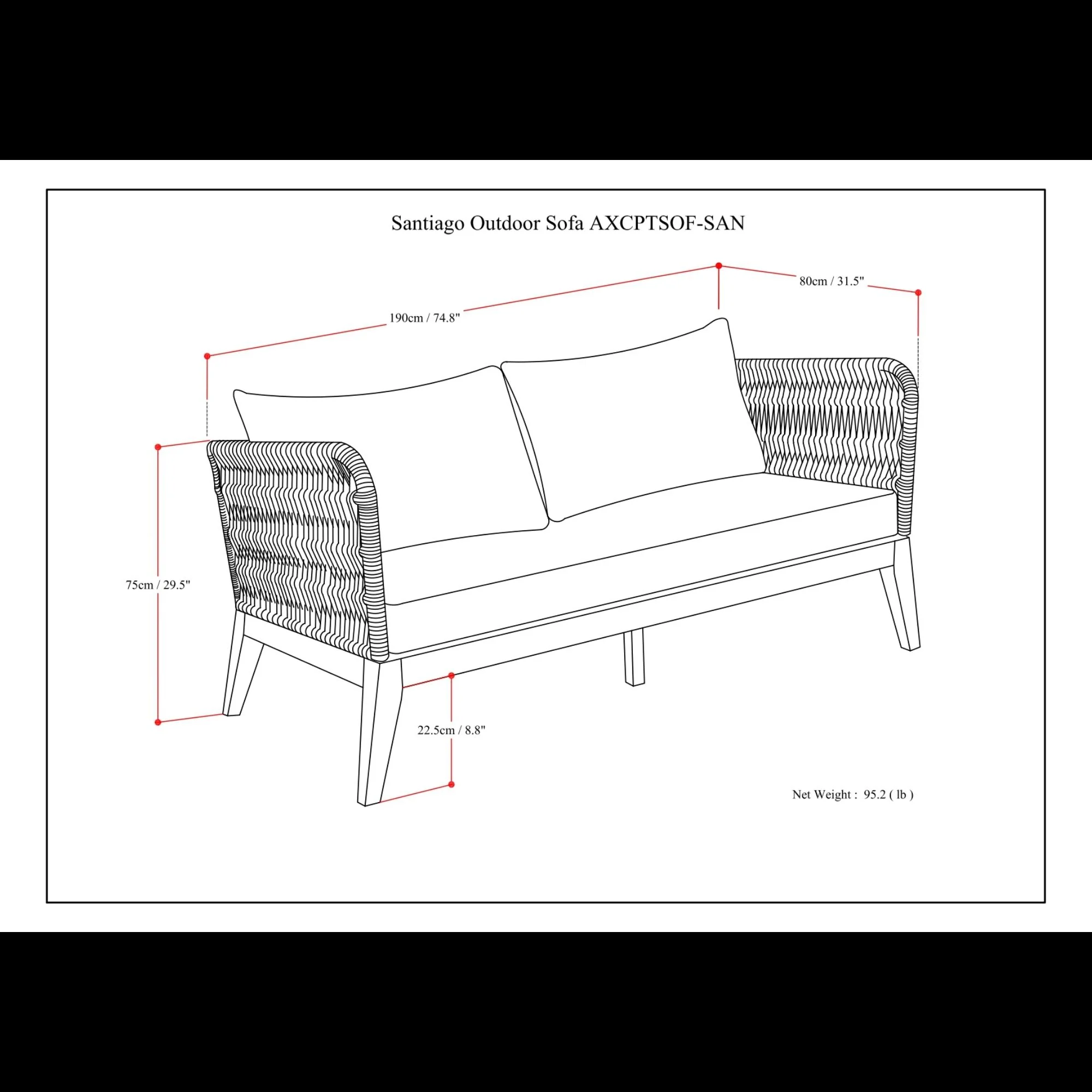 Santiago - Outdoor Sofa - Slate Gray - Image 3