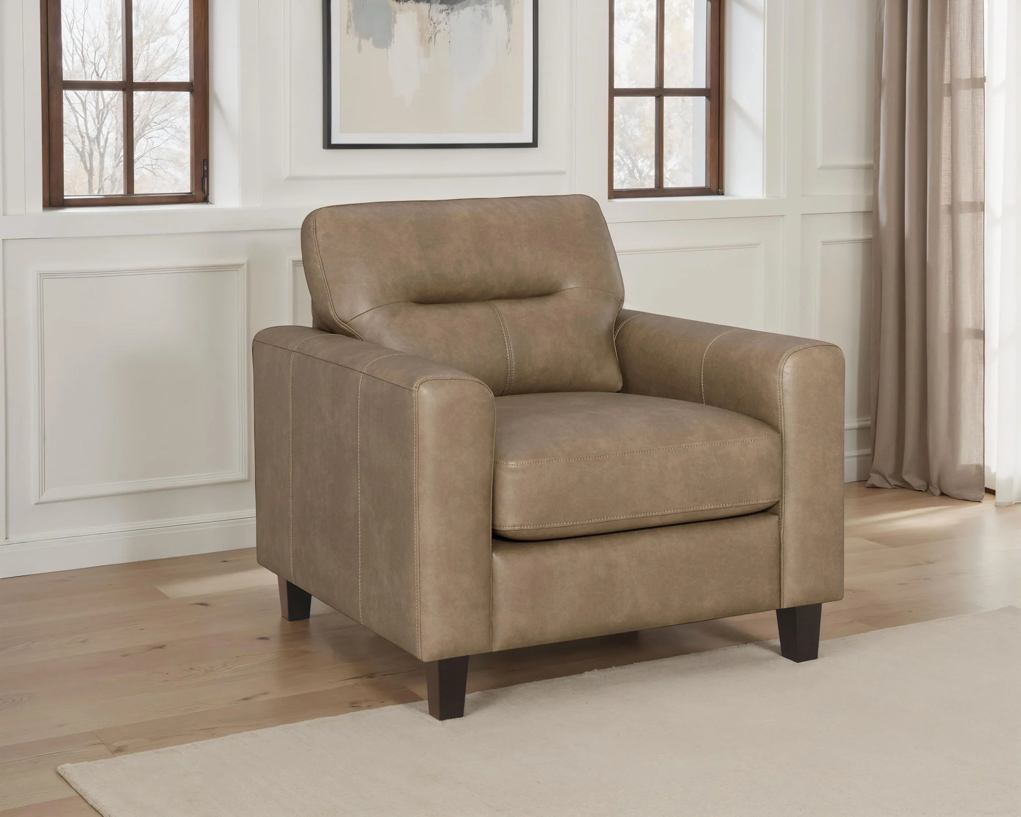 Scotland Faux Leather Upholstered Track Arm Chair Brown - Image 3