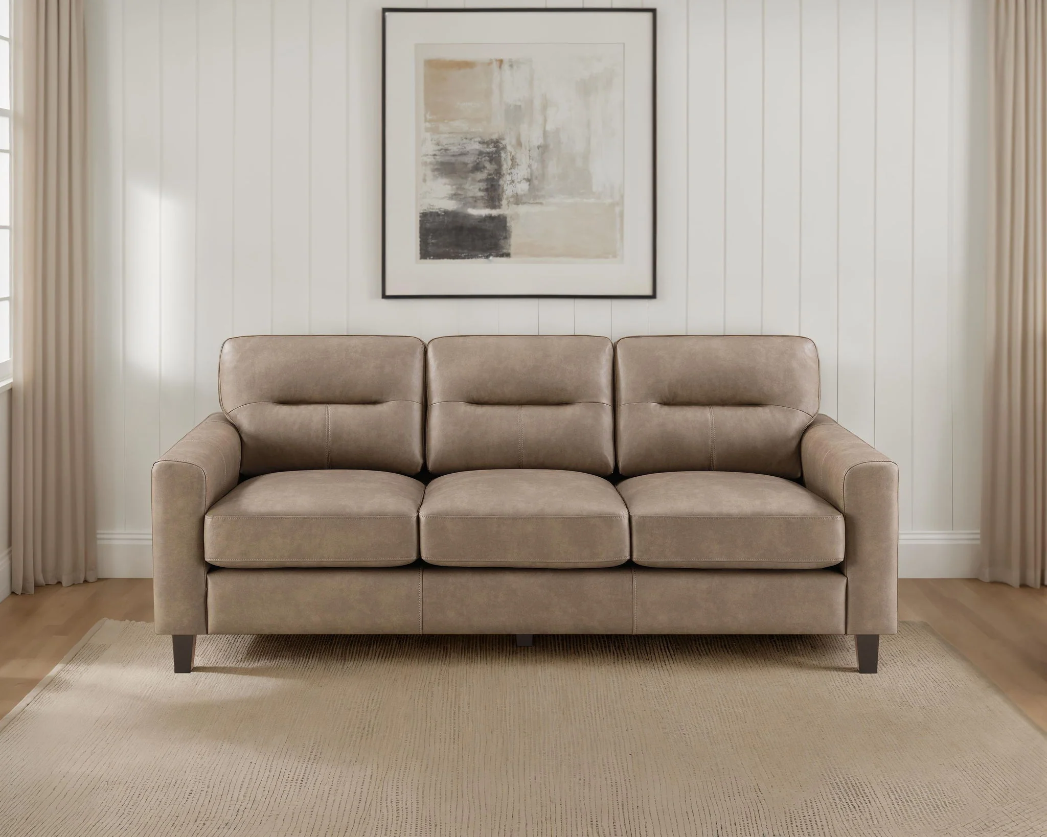 Scotland Faux Leather Upholstered Track Arm Sofa Brown - Image 2