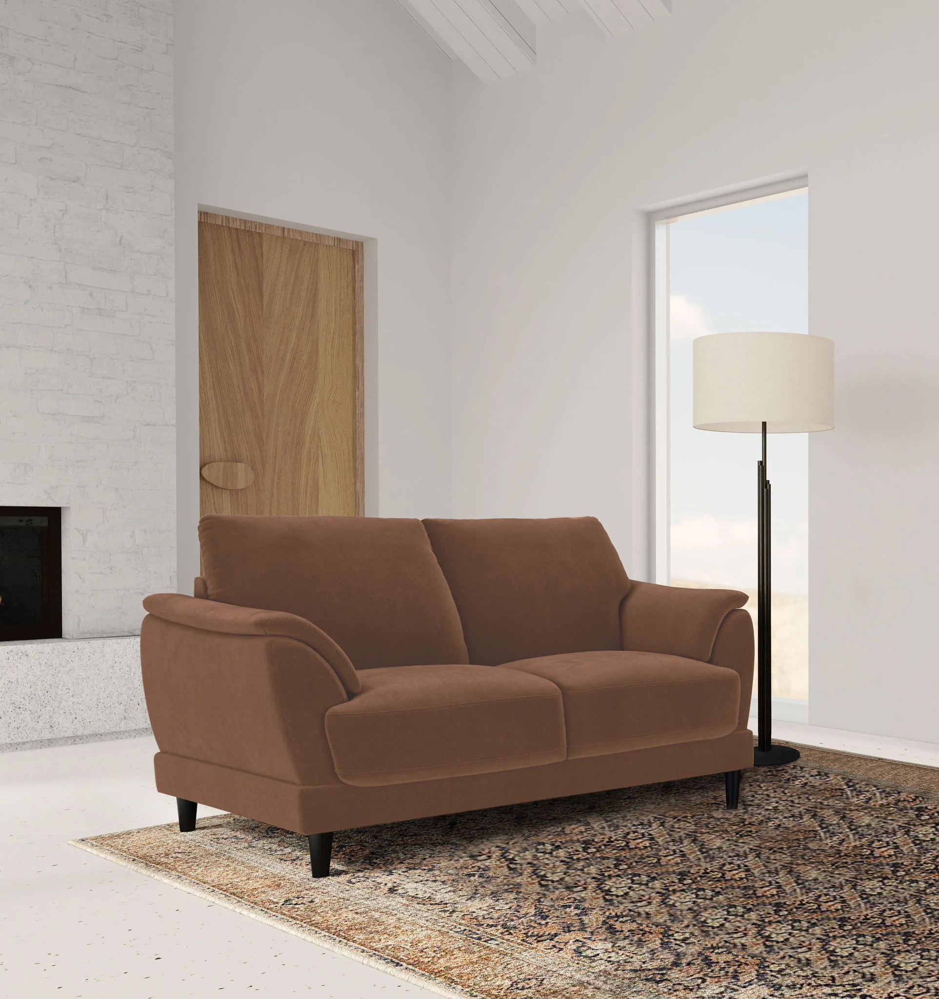 Selma Velvet Upholstered Crescent Arm Loveseat Rust - Image 3