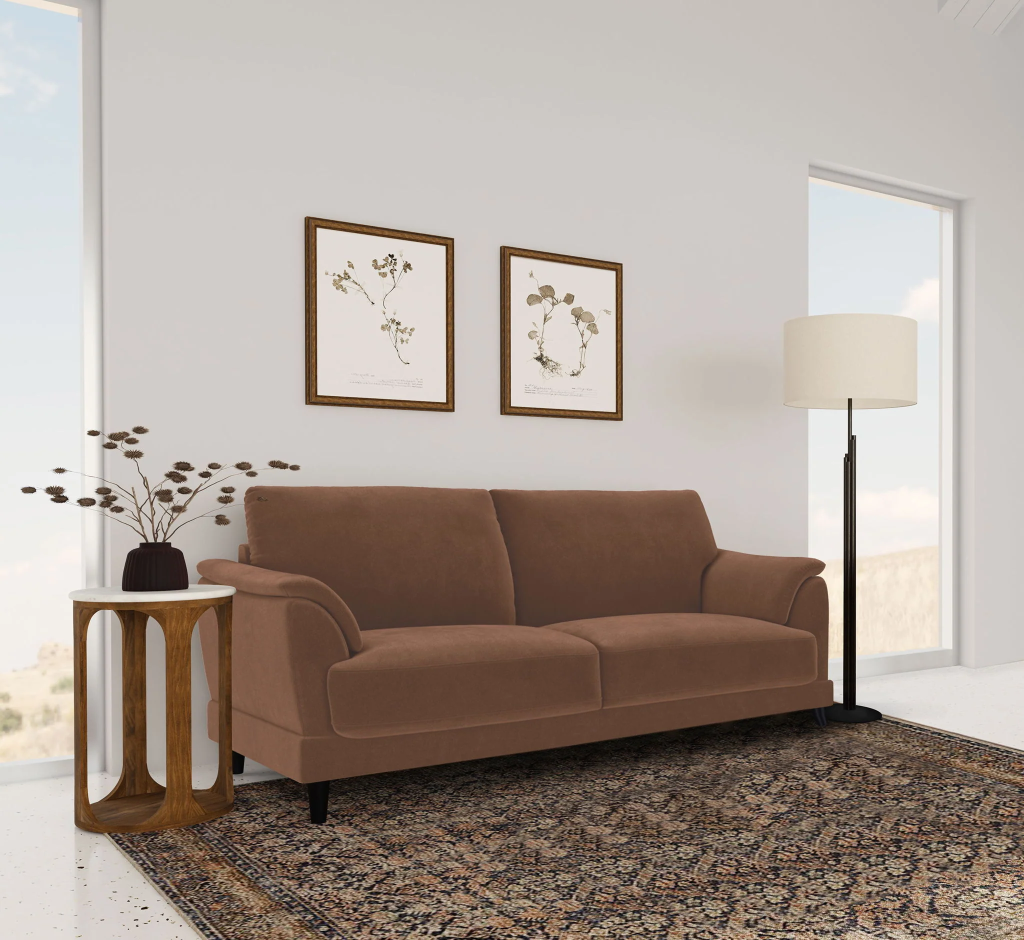 Selma Velvet Upholstered Crescent Arm Sofa Rust - Image 2