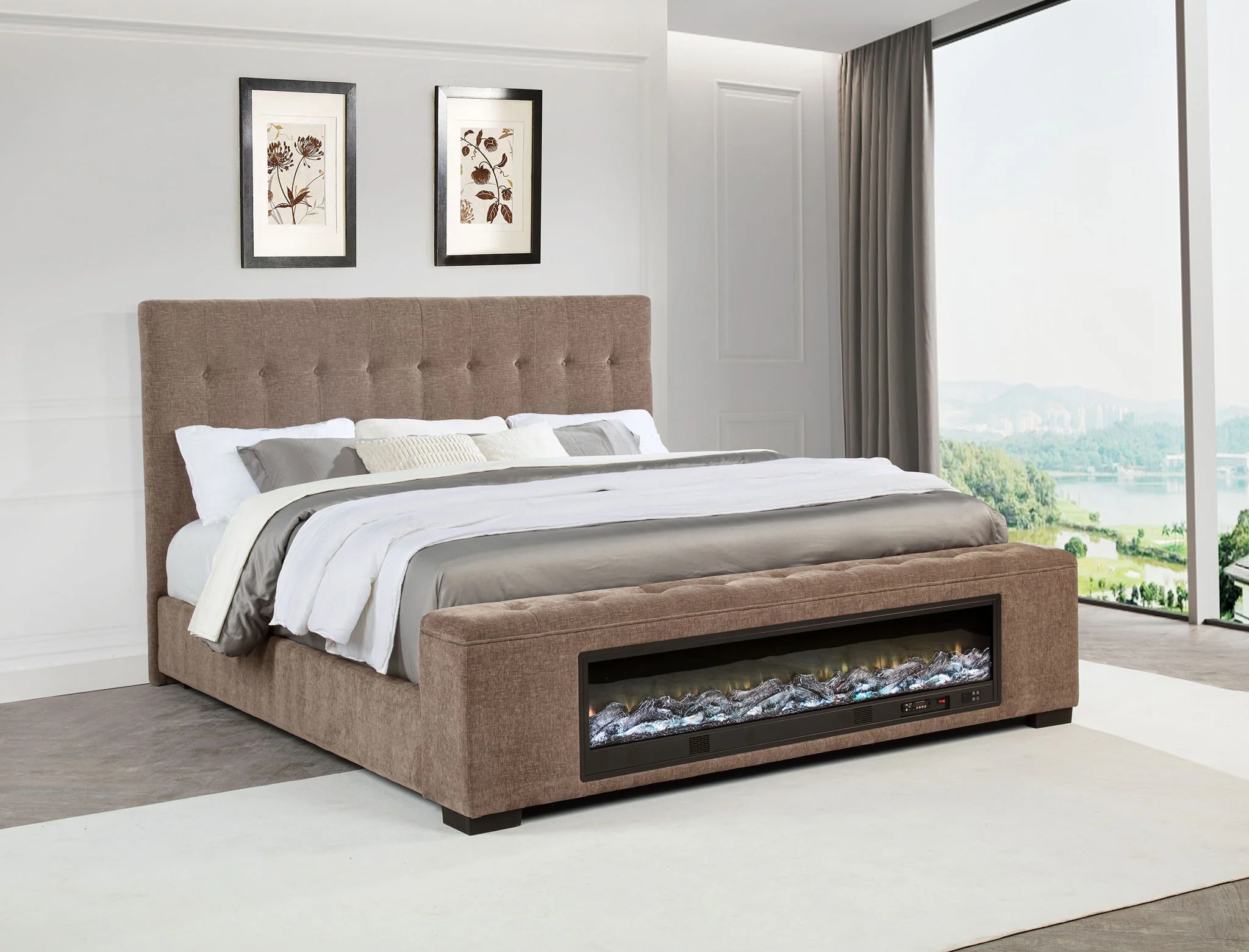 Senna Upholstered California King Audio Flame Visualizer Bed Brown - Image 3