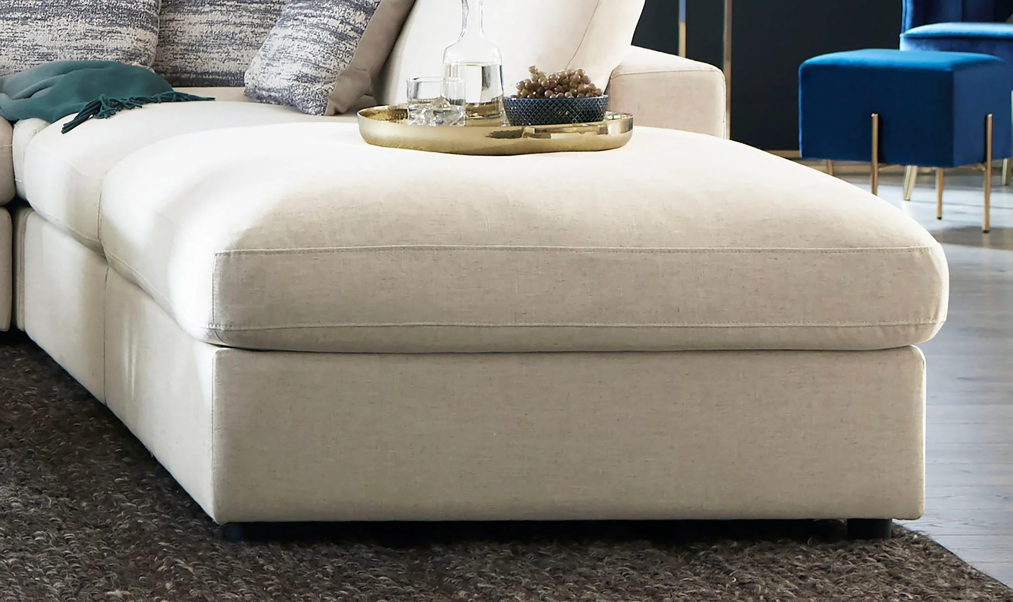 Serene Square Upholstered Ottoman Beige - Image 3