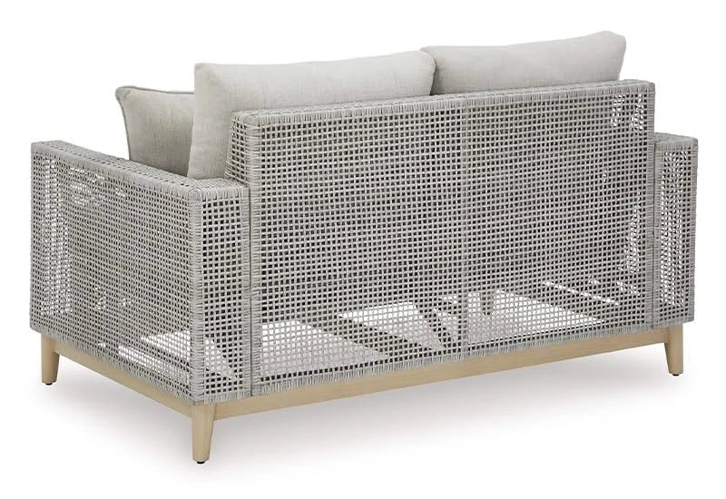 Seton Creek Contemporary Outdoor All Weather Loveseat with Cushions and Throw Pillows - Image 3