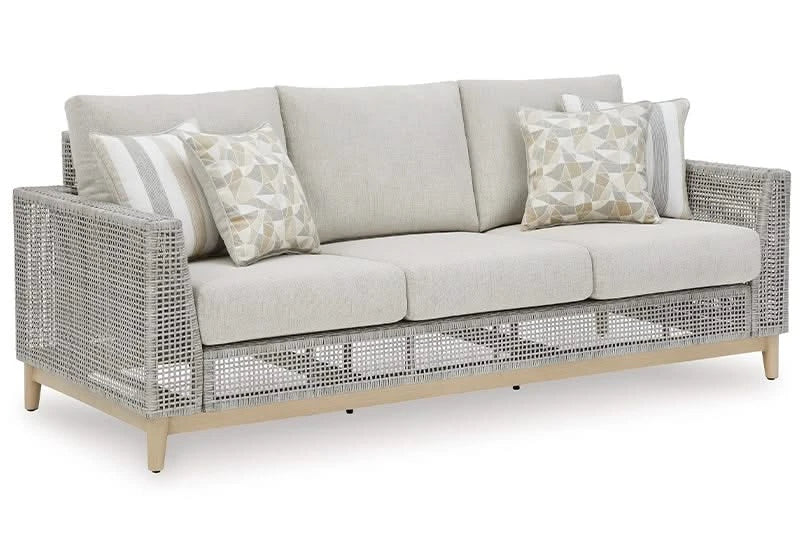Seton Creek Contemporary Outdoor All Weather Sofa with Cushions and Throw Pillows - Image 4