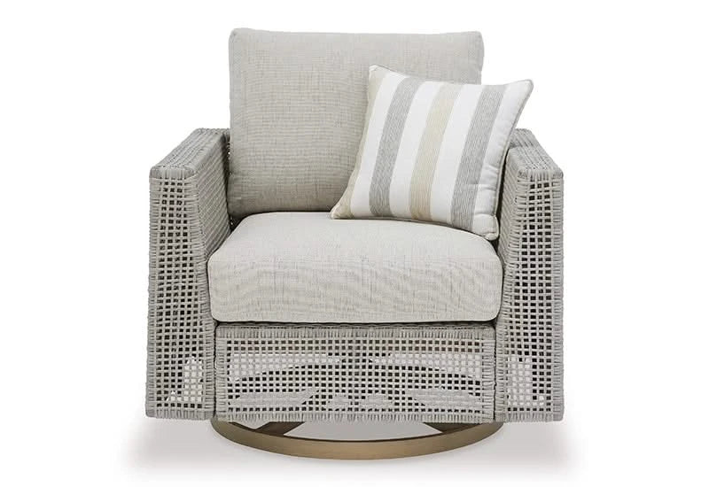 Seton Creek Contemporary Outdoor All Weather Swivel Lounge Chair with Cushions and Throw Pillow - Image 3