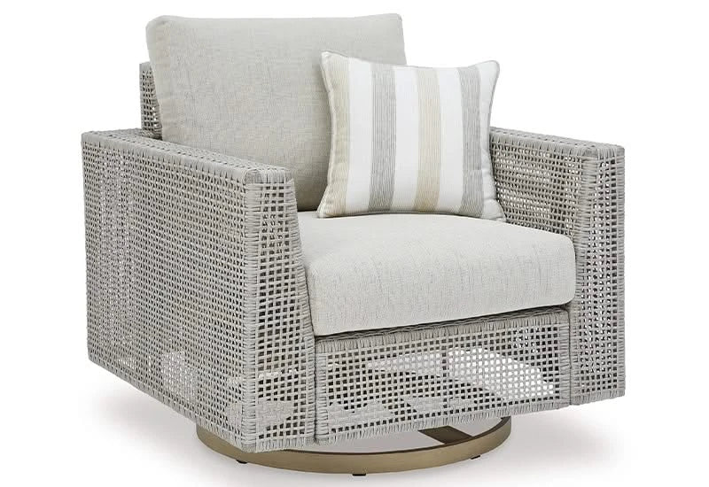 Seton Creek Contemporary Outdoor All Weather Swivel Lounge Chair with Cushions and Throw Pillow - Image 4