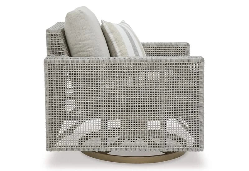 Seton Creek Contemporary Outdoor All Weather Swivel Lounge Chair with Cushions and Throw Pillow - Image 5