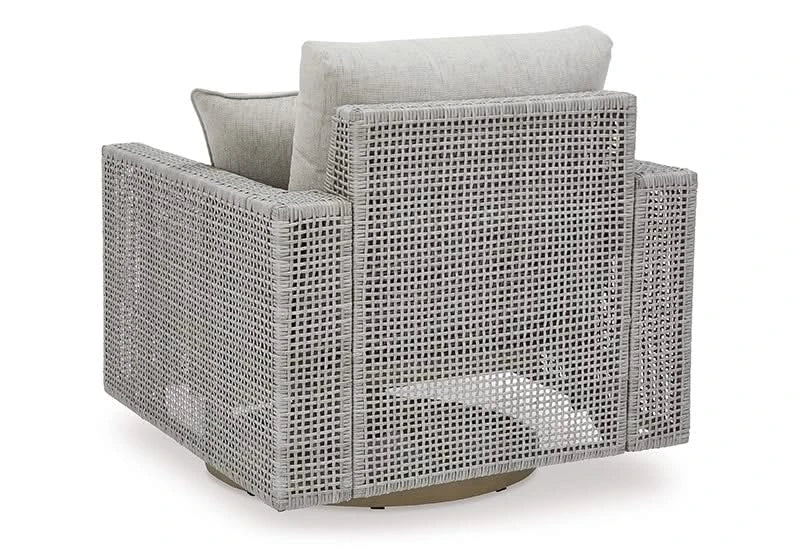 Seton Creek Contemporary Outdoor All Weather Swivel Lounge Chair with Cushions and Throw Pillow - Image 6