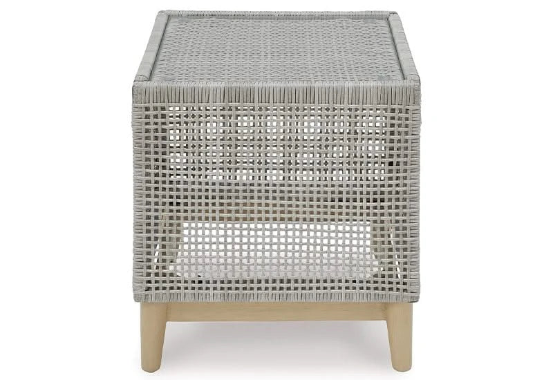 Seton Creek Contemporary Outdoor All Weather Wicker Aluminum Cocktail Set Includes Cocktail Table and 2 End Tables - Image 8