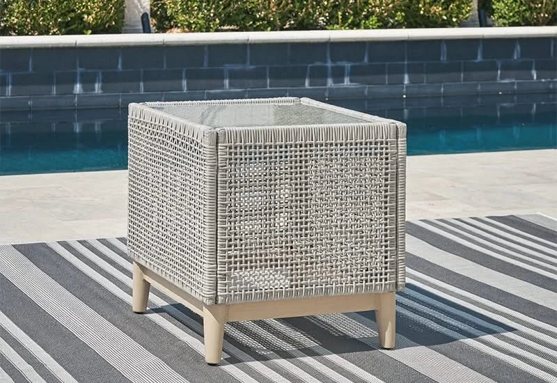 Seton Creek Contemporary Outdoor All Weather Wicker Aluminum Cocktail Set Includes Cocktail Table and 2 End Tables - Image 9