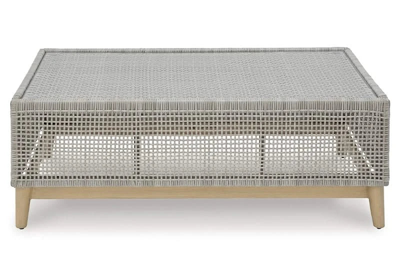 Seton Creek Contemporary Outdoor All Weather Wicker Aluminum Cocktail Table with Tempered Glass Top - Image 4