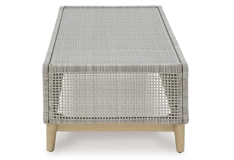 Seton Creek Contemporary Outdoor All Weather Wicker Aluminum Cocktail Table with Tempered Glass Top - Image 5