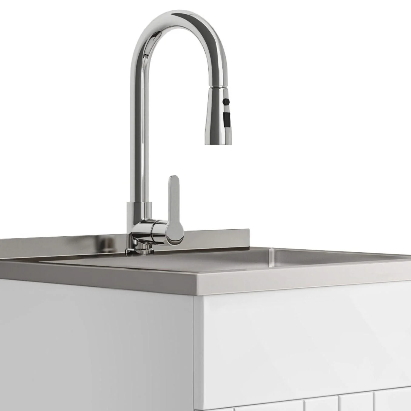 Shaker - Modern Wide, Laundry Cabinet With Faucet And Stainless Steel Sink - Image 6