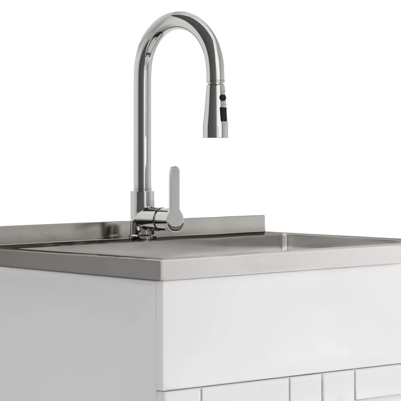 Shaker - Modern Wide, Laundry Cabinet With Faucet And Stainless Steel Sink - Image 7