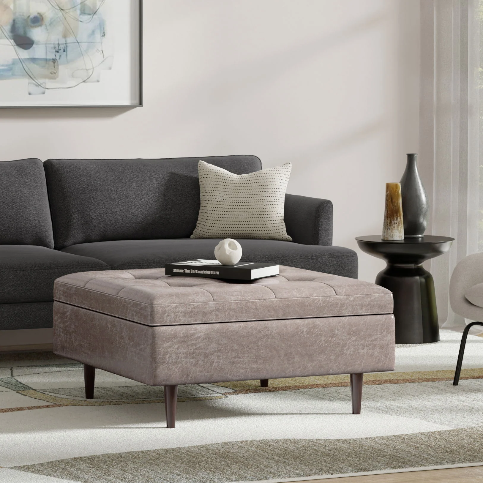 Shay - Large Square Coffee Table Storage Ottoman Mid-Century Style - Image 13