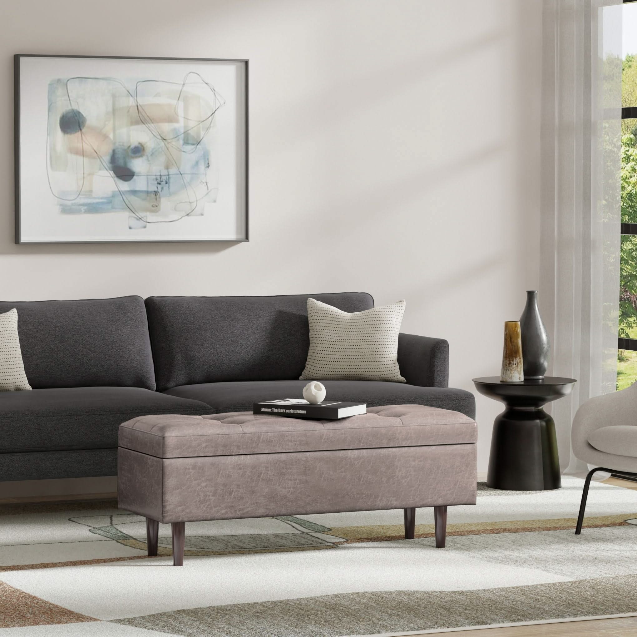 Shay - Large Square Coffee Table Storage Ottoman Mid-Century Style - Image 15