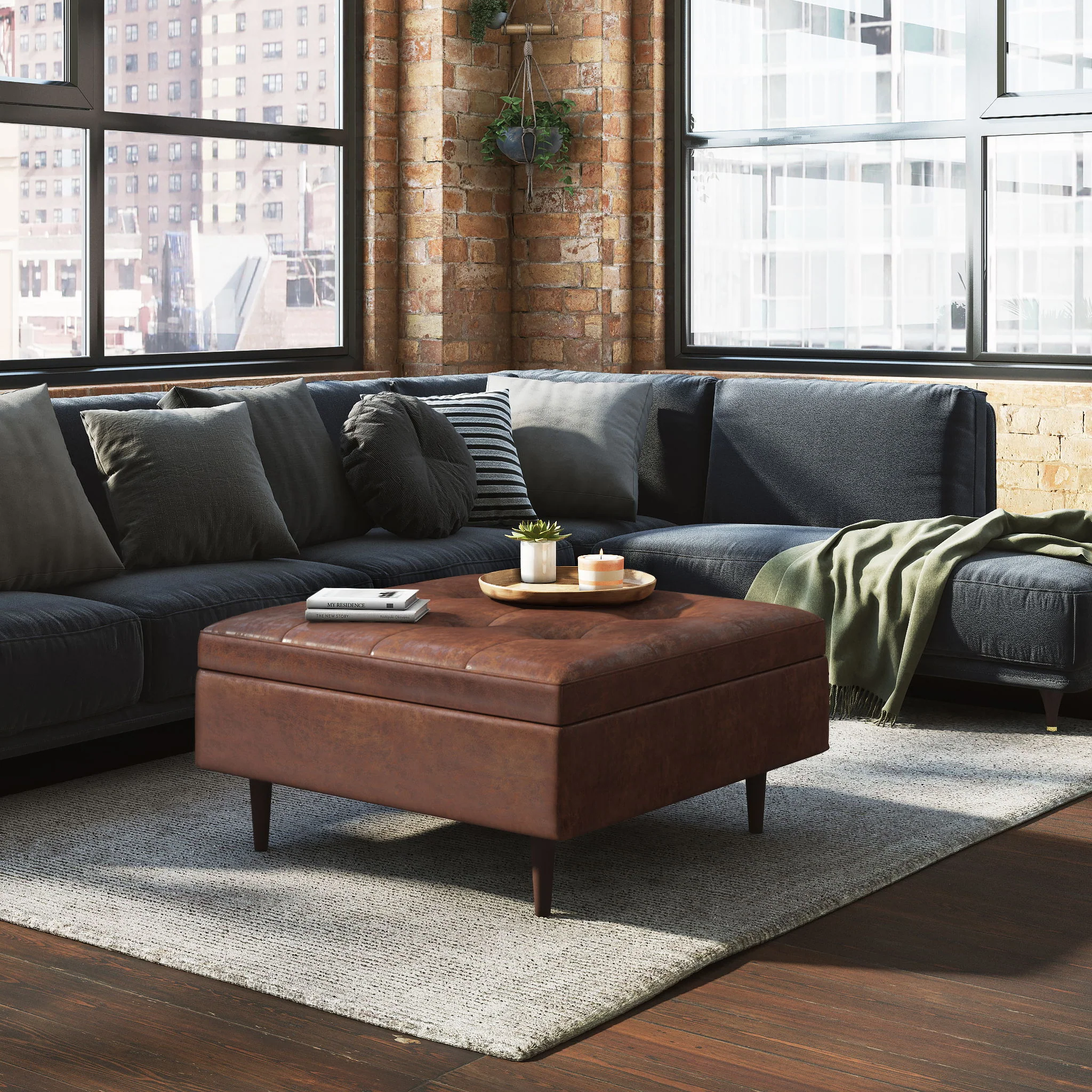 Shay - Large Square Coffee Table Storage Ottoman Mid-Century Style - Image 16