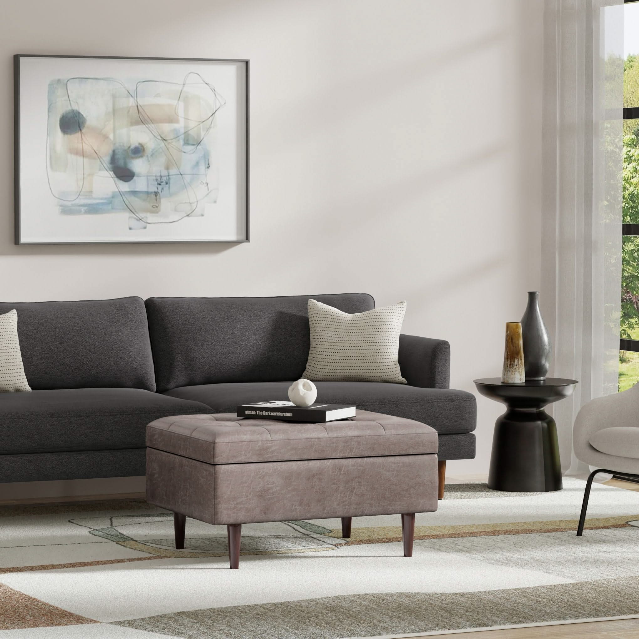 Shay - Large Square Coffee Table Storage Ottoman Mid-Century Style - Image 17