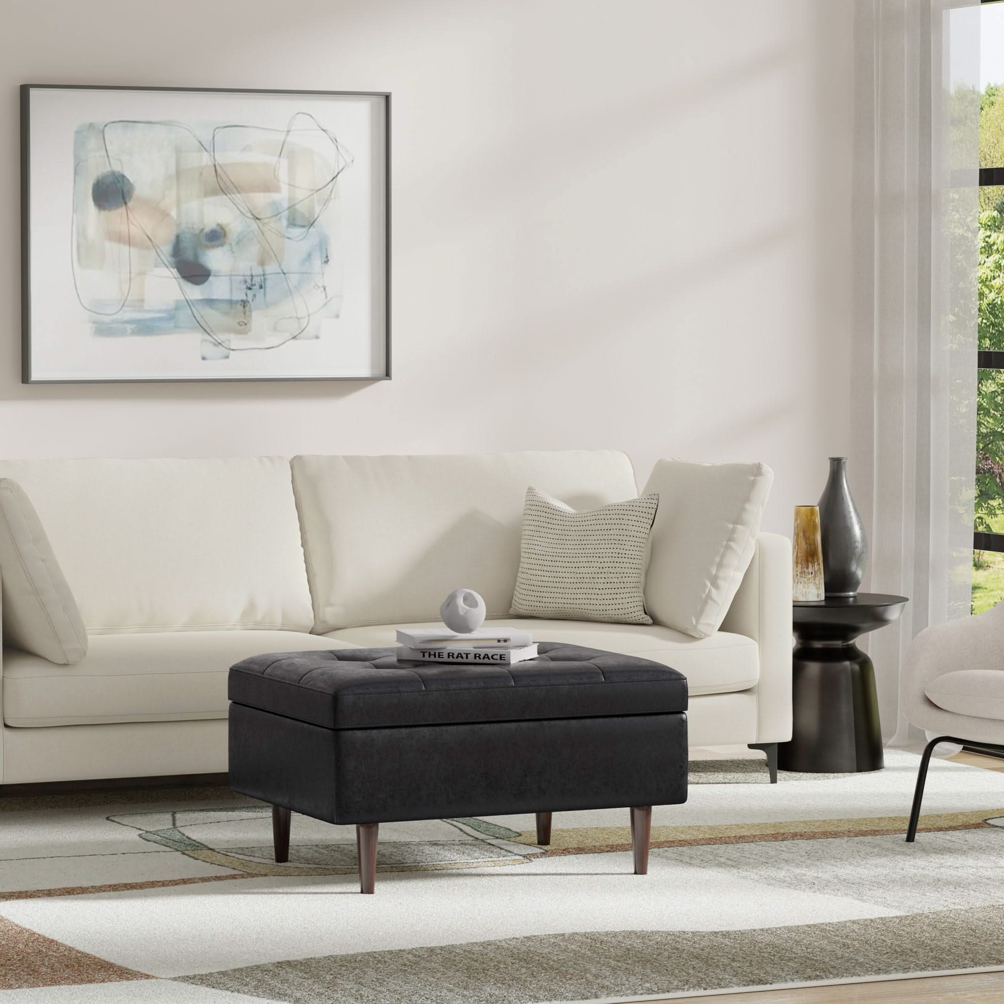 Shay - Large Square Coffee Table Storage Ottoman Mid-Century Style - Image 22