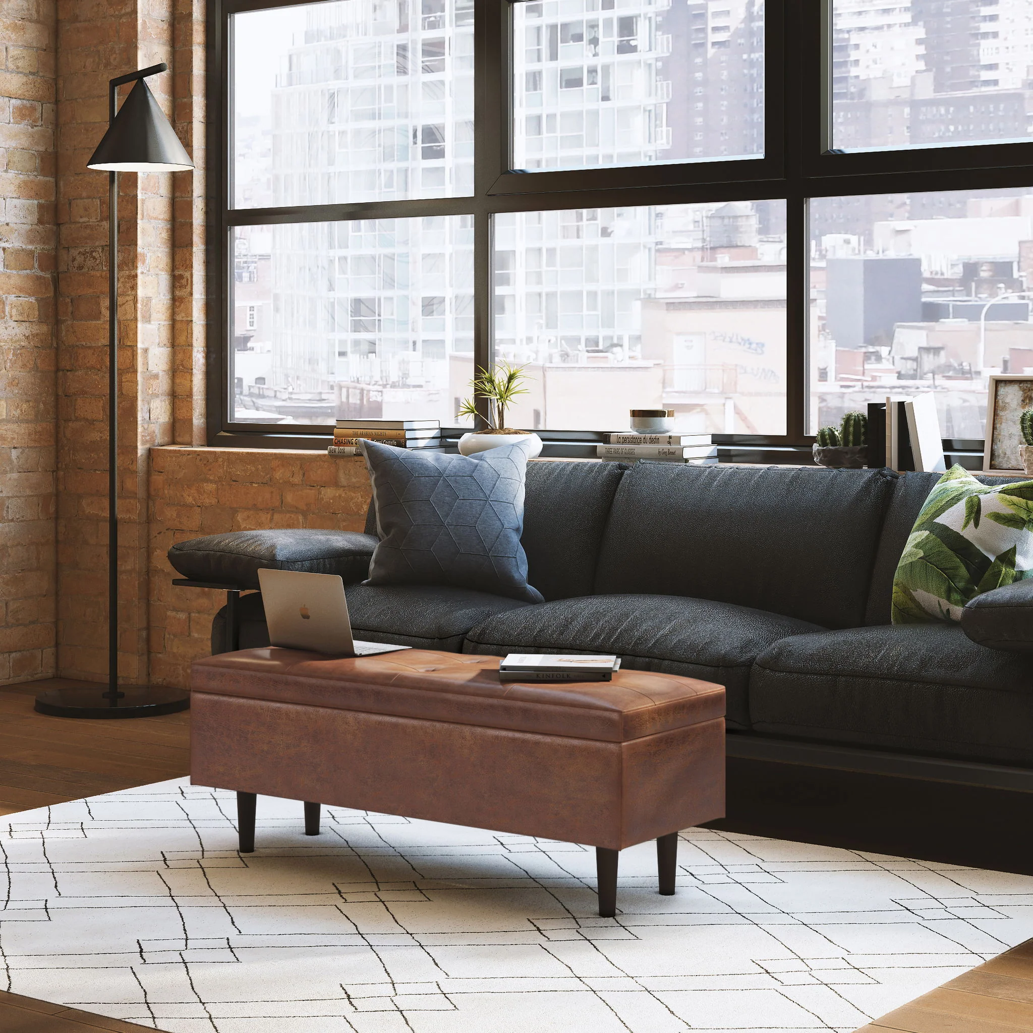 Shay - Large Square Coffee Table Storage Ottoman Mid-Century Style - Image 37