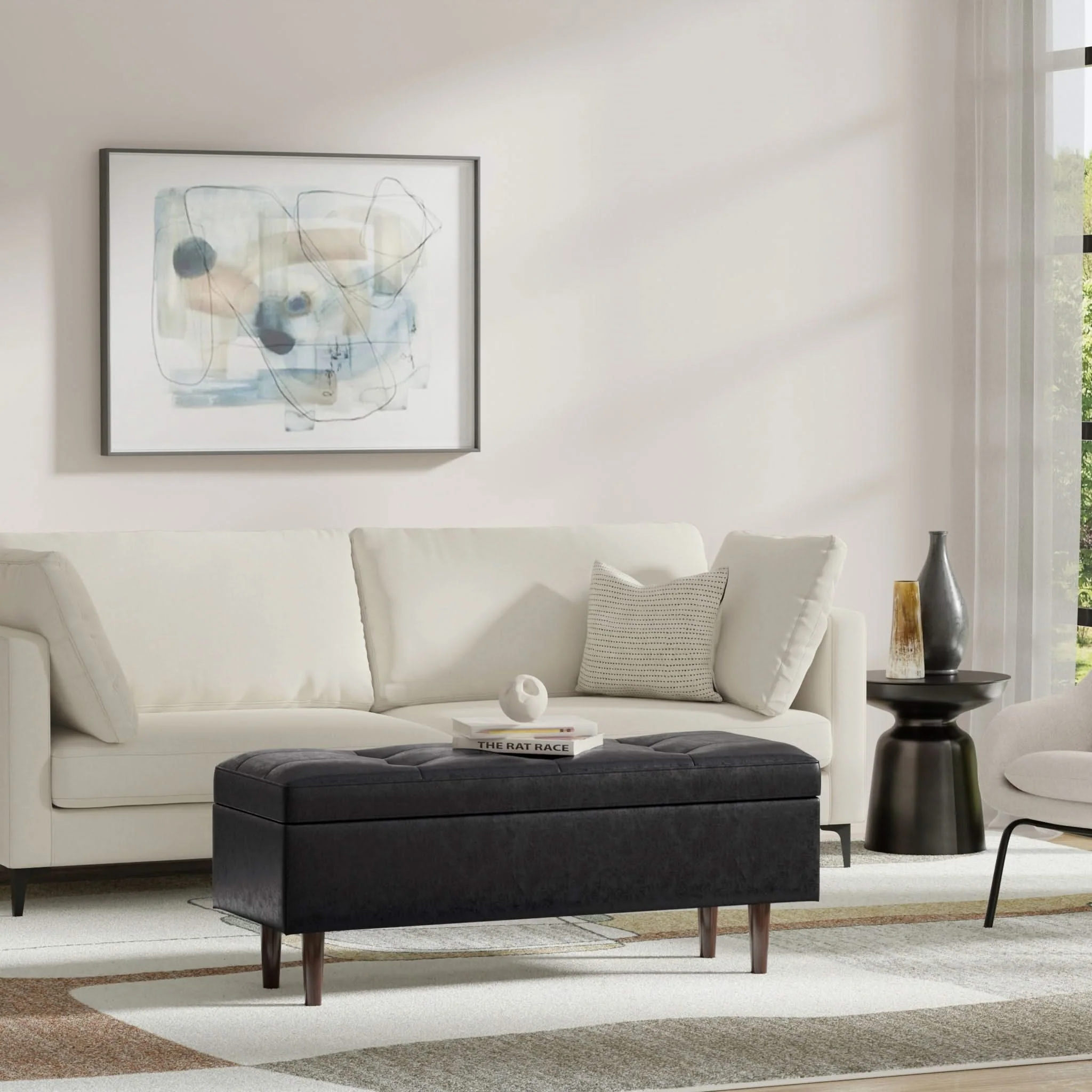 Shay - Large Square Coffee Table Storage Ottoman Mid-Century Style - Image 42