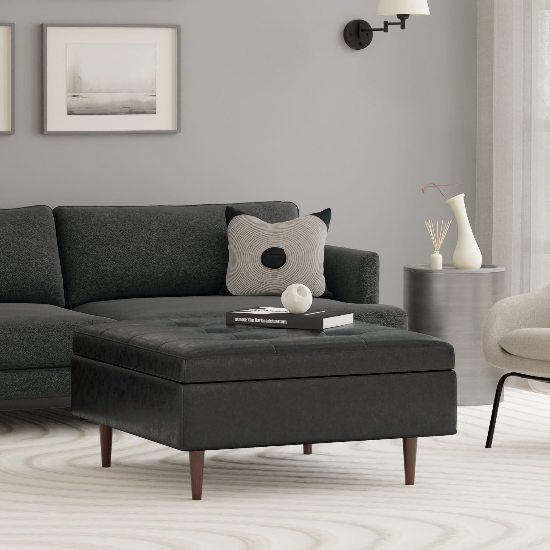 Shay - Large Square Coffee Table Storage Ottoman Mid-Century Style - Image 44