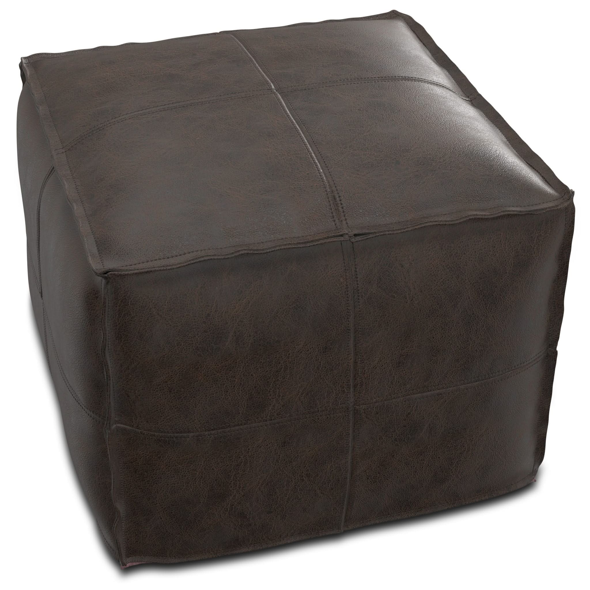 Sheffield - Square Pouf - Distressed Dark Brown - Image 3