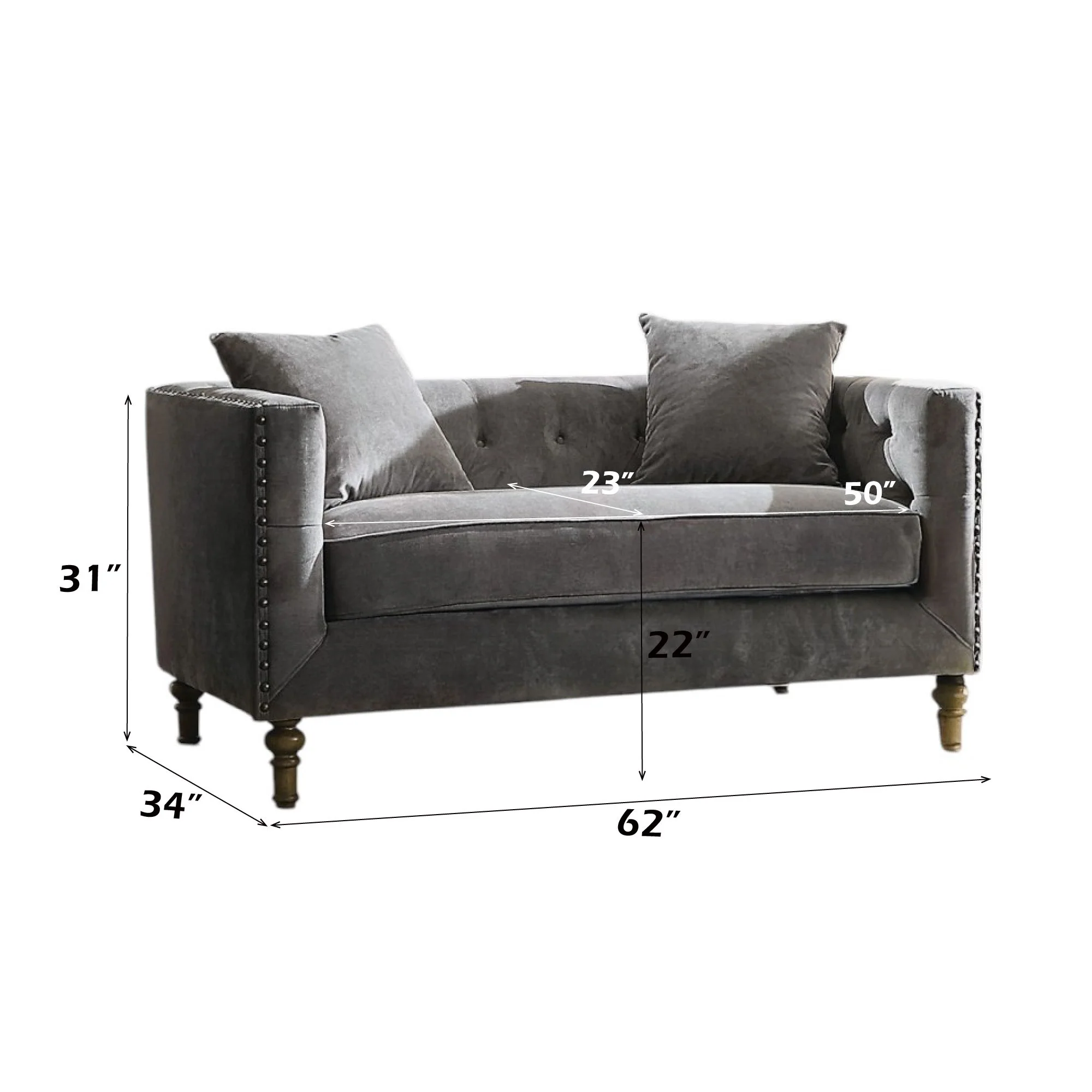 Sidonia - Loveseat With 2 Pillows - Gray - Image 2