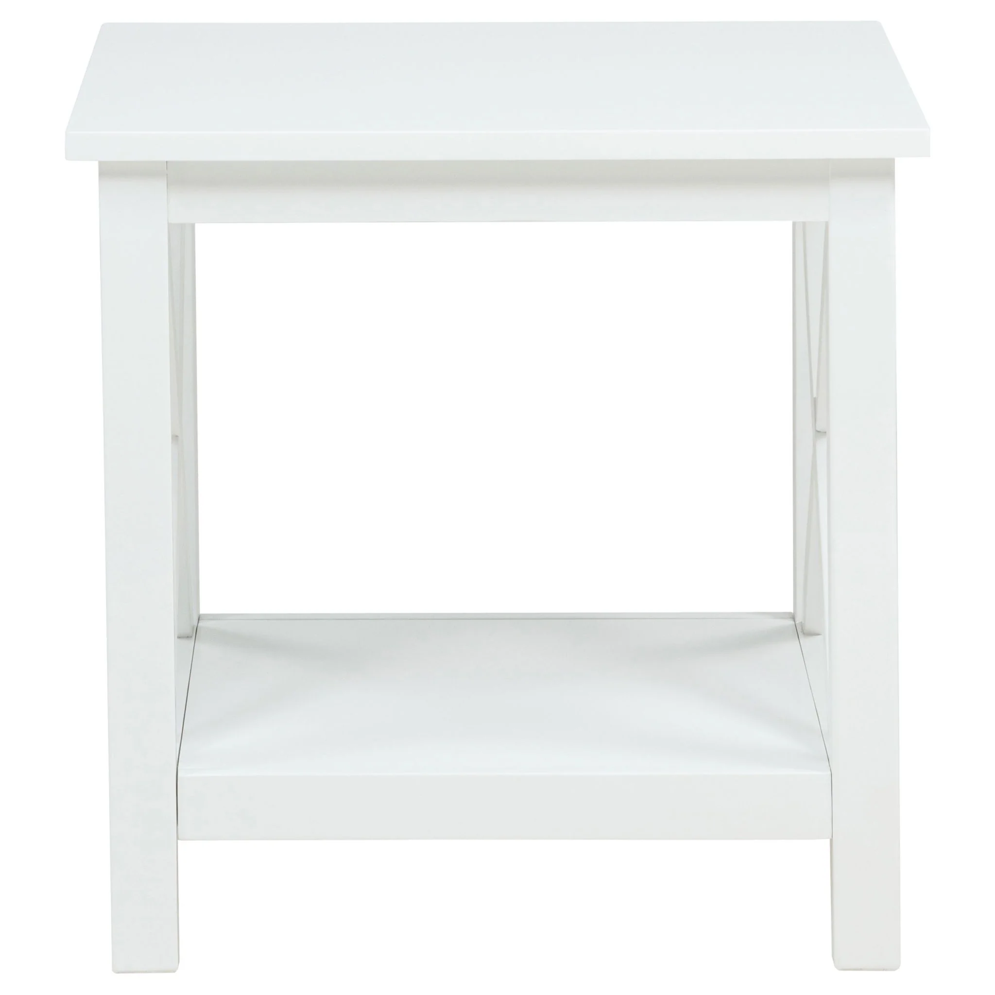 Skyview Square Pine Wood Side End Table with Shelf White - Image 4