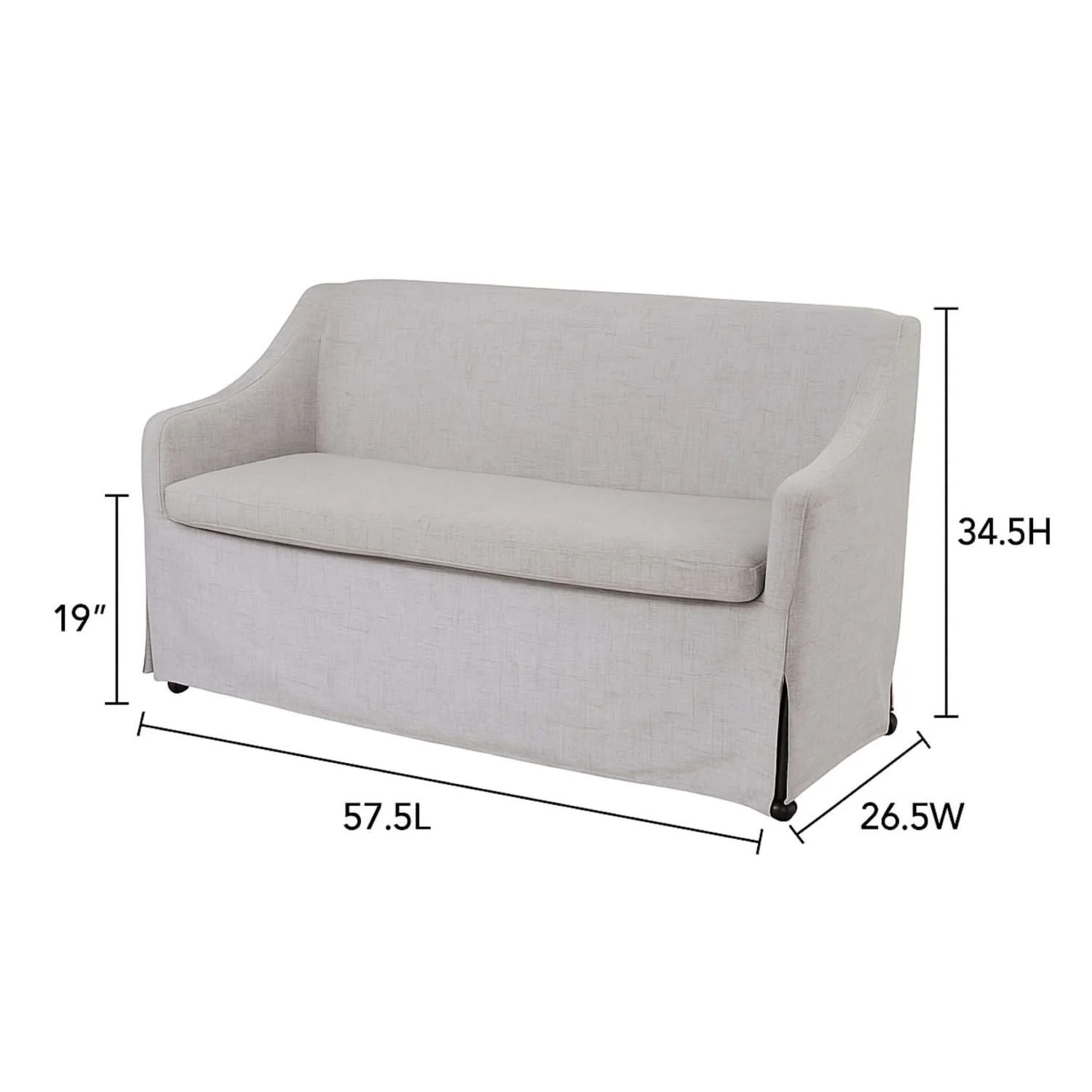 Slip Covered Settee With Casters - Beige - Image 2