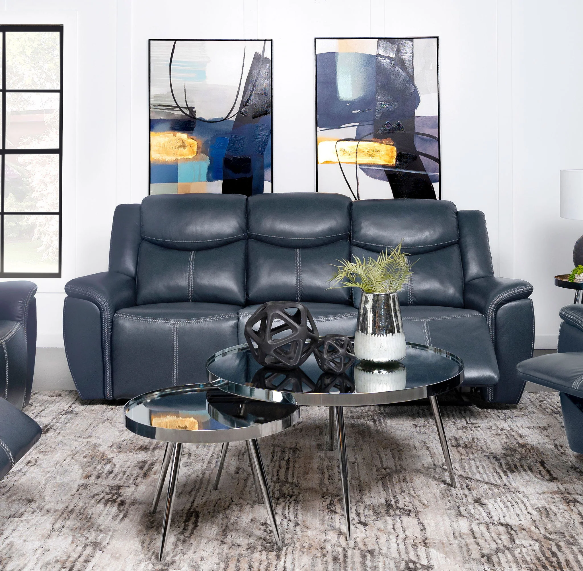 Sloane Upholstered Padded Arm Reclining Sofa Blue - Image 2