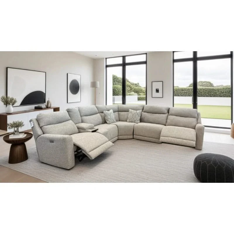 Social Club Cream Modular Power Reclining 6 PC Sectional with Storage Console and USB Ports