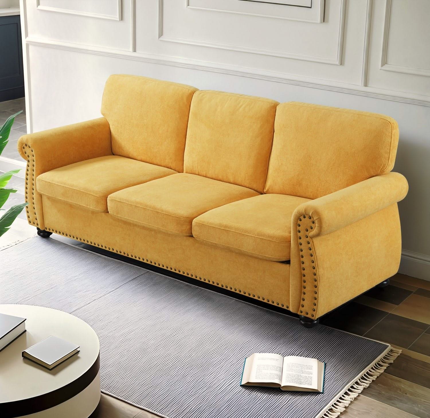 Soft Sofa, Upholstered 3 Seater Couch With High Density Foam, Loose Back Cushions And Turned Legs - Image 15
