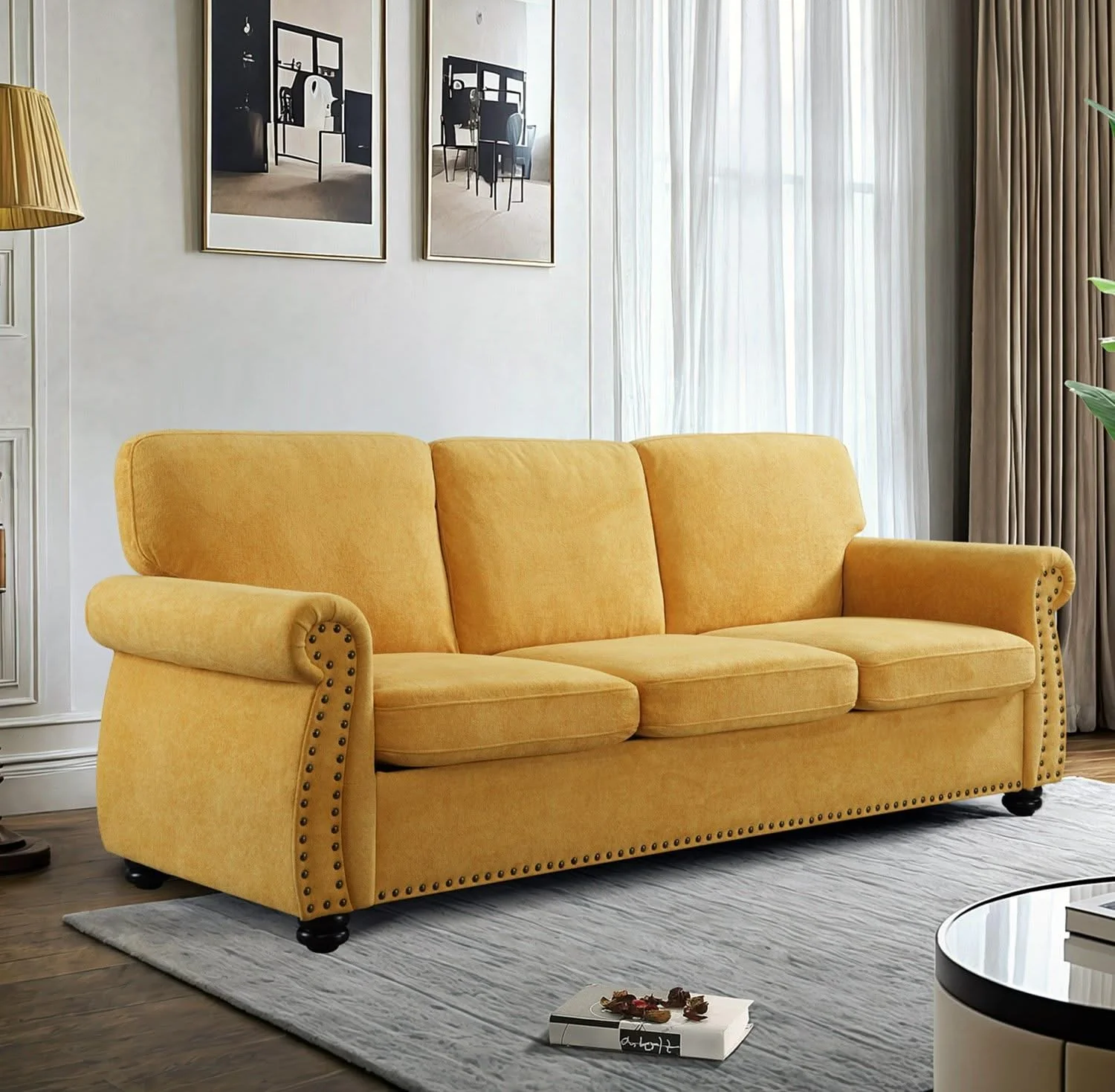 Soft Sofa, Upholstered 3 Seater Couch With High Density Foam, Loose Back Cushions And Turned Legs - Image 2