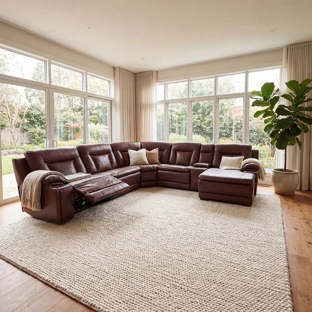 Soho Café Leather Contemporary 7-Piece Zero Gravity Power Reclining Sectional with Power Headrests - Image 3