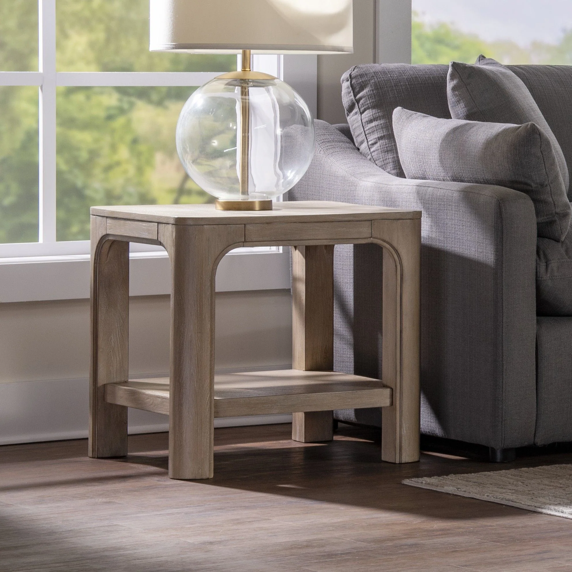 Solano Square Wood Side End Table with Shelf Weathered Mango - Image 2