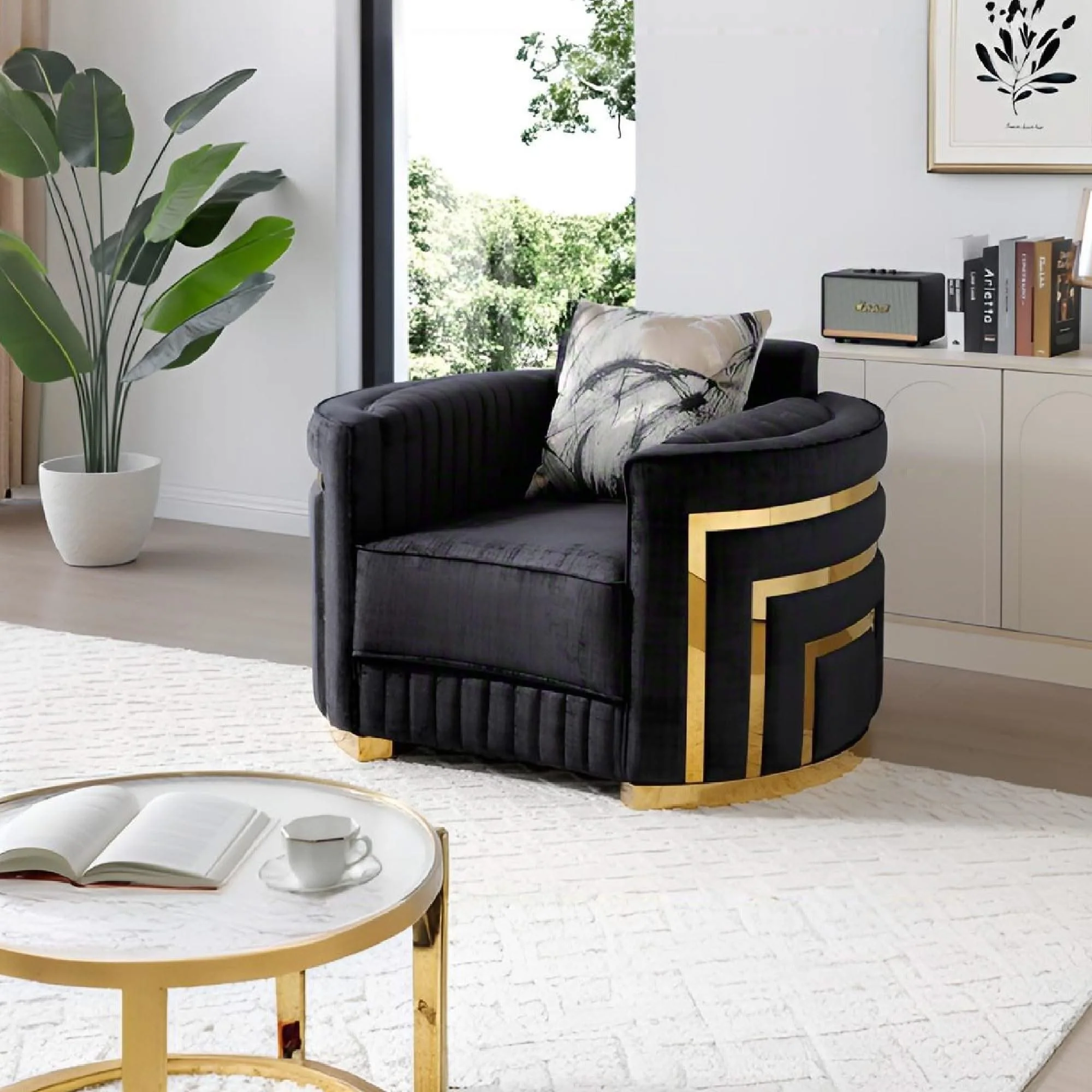 Soledad - Chair Upholstered With Hued Accents - Black - Image 2