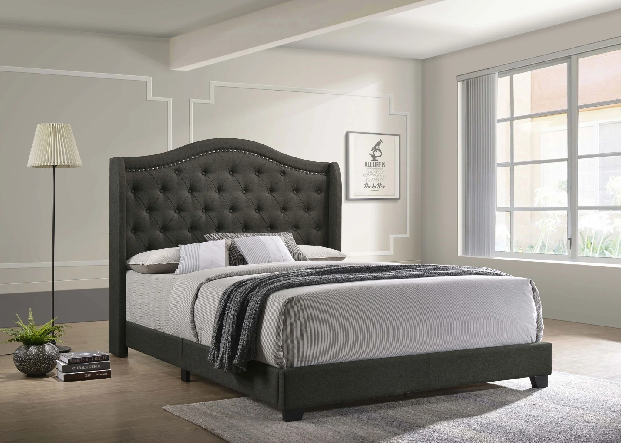 Sonoma Upholstered Eastern King Wingback Bed Grey - Image 4