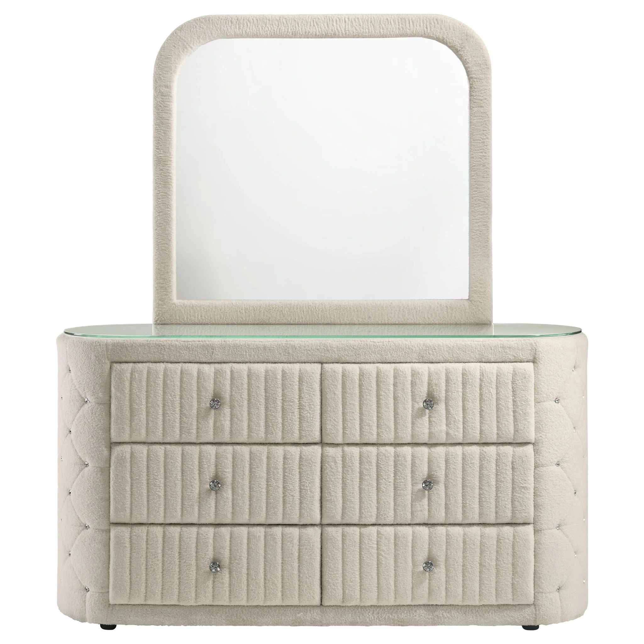 Sonya 6-drawer Upholstered Bedroom Dresser with Mirror Ivory - Image 3